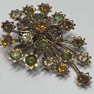 Vintage Brooch & Clip Earrings Set - Fall Earthy Rhinestones